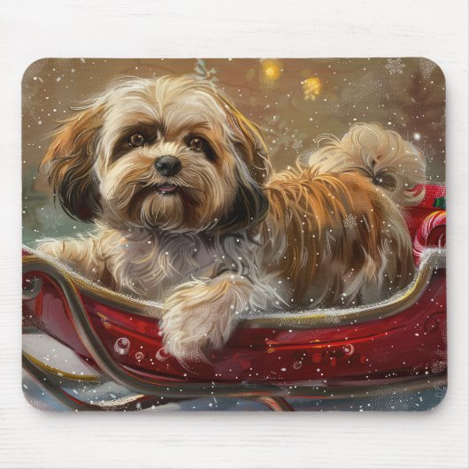 Lhasa Apso Hond Kerst Festiviteit Muismat (Voorkant)