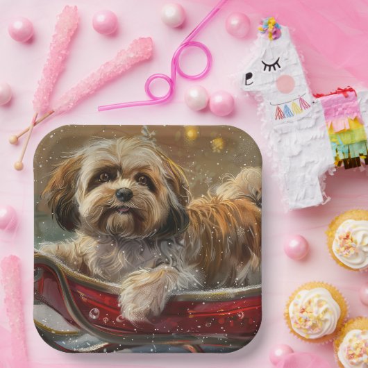 Lhasa Apso Hond Kerst Festiviteit Papieren Bordje (Feest)