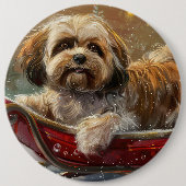 Lhasa Apso Hond Kerst Festiviteit Ronde Button 6,0 Cm (Voorkant)