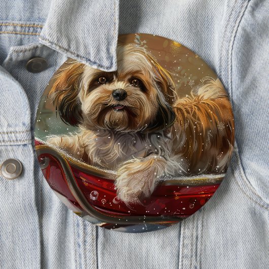 Lhasa Apso Hond Kerst Festiviteit Ronde Button 6,0 Cm (In situ)
