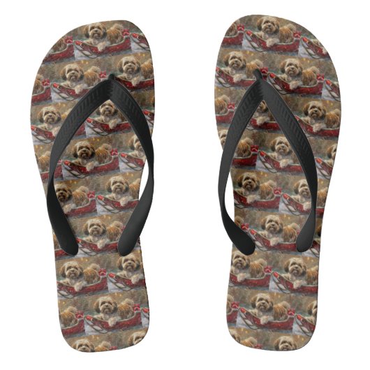 Lhasa Apso Hond Kerst Festiviteit Teenslippers (Voetbed)