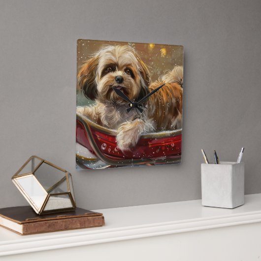 Lhasa Apso hond Kerst viering Vierkante Klok (Kantoor)