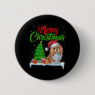 Lhasa Apso Hond Kerstboom Lichten Grappige Kerstma Ronde Button 5,7 Cm