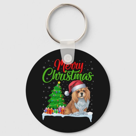 Lhasa Apso Hond Kerstboom Lichten Grappige Kerstma Sleutelhanger (Voorkant)
