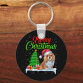Lhasa Apso Hond Kerstboom Lichten Grappige Kerstma Sleutelhanger (Voorkant)