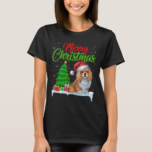 Lhasa Apso Hond Kerstboom Lichten Grappige Kerstma T-shirt (Voorkant)
