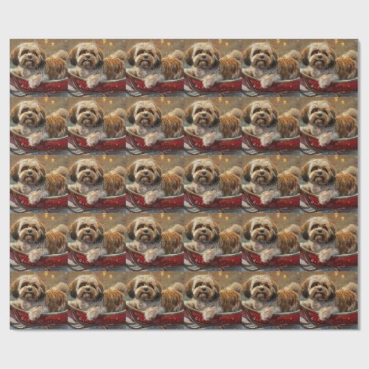 Lhasa Apso Hond Kerstfeest Cadeaupapier (Vlak)