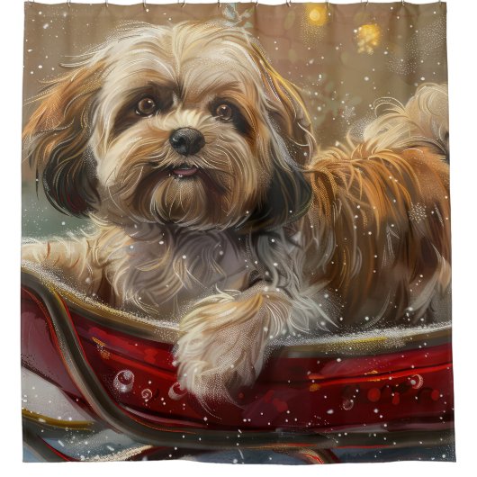 Lhasa Apso Hond Kerstfeest Douchegordijn (Voorkant)