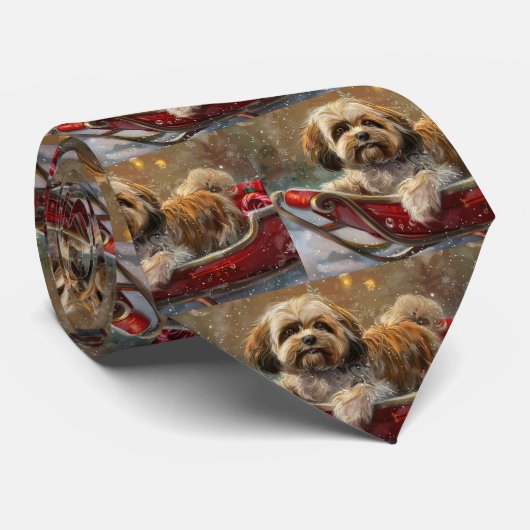Lhasa Apso Hond Kerstfeest Festiviteit Stropdas (Opgerold)