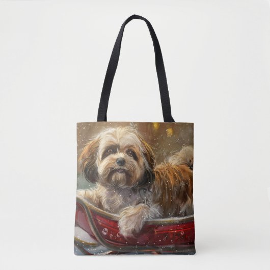 Lhasa Apso Hond Kerstfeest Festiviteit Tote Bag (Voorkant)