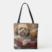 Lhasa Apso Hond Kerstfeest Festiviteit Tote Bag (Achterkant)