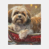 Lhasa Apso Hond Kerstfeest Fleece Deken (Voorkant)