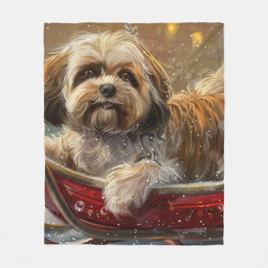 Lhasa Apso Hond Kerstfeest Fleece Deken (Voorkant)
