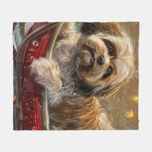 Lhasa Apso Hond Kerstfeest Fleece Deken (Voorkant (Horizontaal))