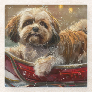 Lhasa Apso Hond Kerstfeest Glazen Onderzetter