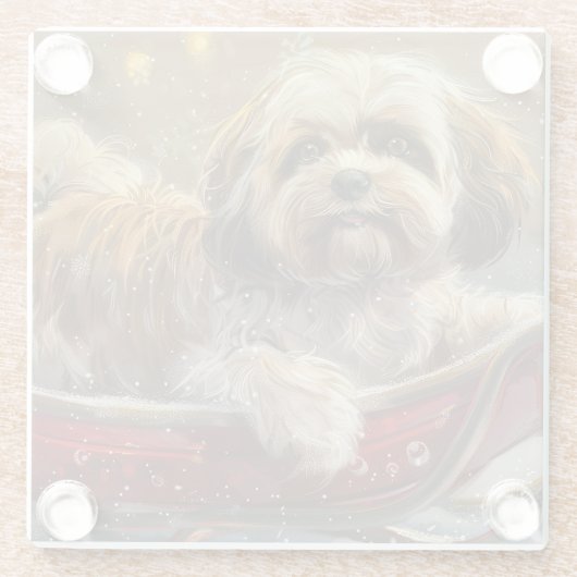 Lhasa Apso Hond Kerstfeest Glazen Onderzetter (Achterkant)