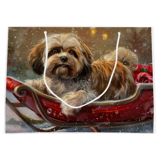 Lhasa Apso Hond Kerstfeest Groot Cadeauzakje (Voorkant)