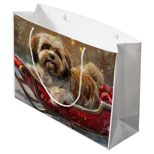 Lhasa Apso Hond Kerstfeest Groot Cadeauzakje (Achterkant Gekanteld)