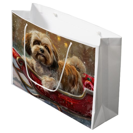 Lhasa Apso Hond Kerstfeest Groot Cadeauzakje (Voorkant Gekanteld)