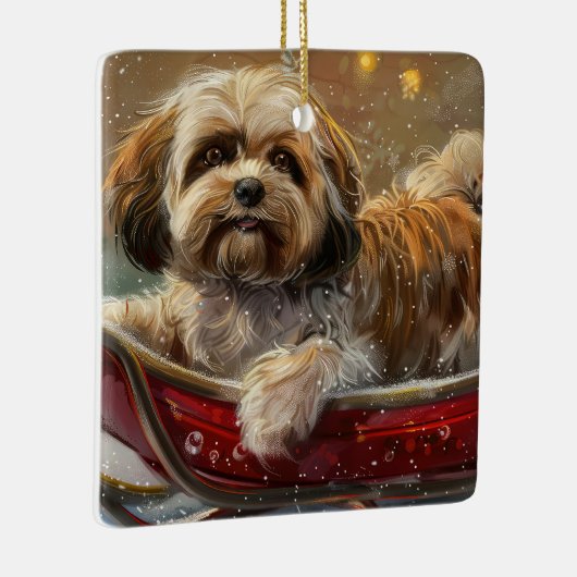 Lhasa Apso Hond Kerstfeest Keramisch Ornament (Rechts)