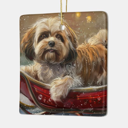 Lhasa Apso Hond Kerstfeest Keramisch Ornament (Links)