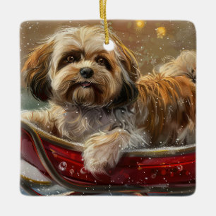 Lhasa Apso Hond Kerstfeest Keramisch Ornament