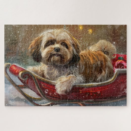 Lhasa Apso Hond Kerstfeest Legpuzzel (Horizontaal)