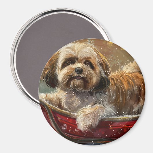 Lhasa Apso Hond Kerstfeest Magneet (Voorkant / Achterkant)
