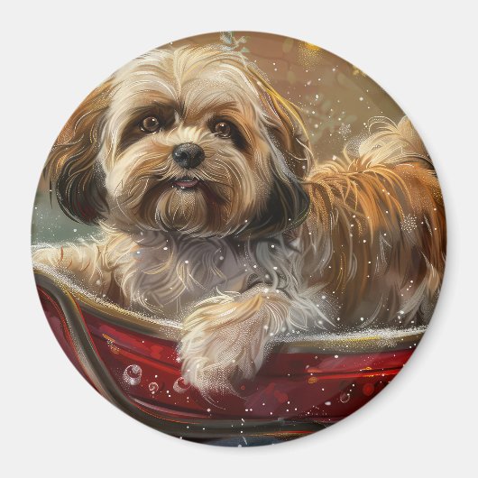 Lhasa Apso Hond Kerstfeest Magneet (Voorkant)