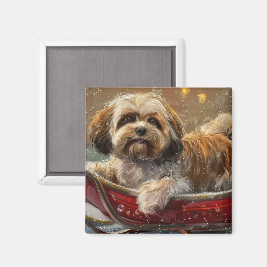 Lhasa Apso Hond Kerstfeest Magneet (Voorkant / Achterkant)