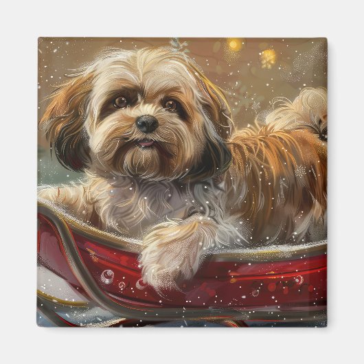 Lhasa Apso Hond Kerstfeest Magneet (Voorkant)