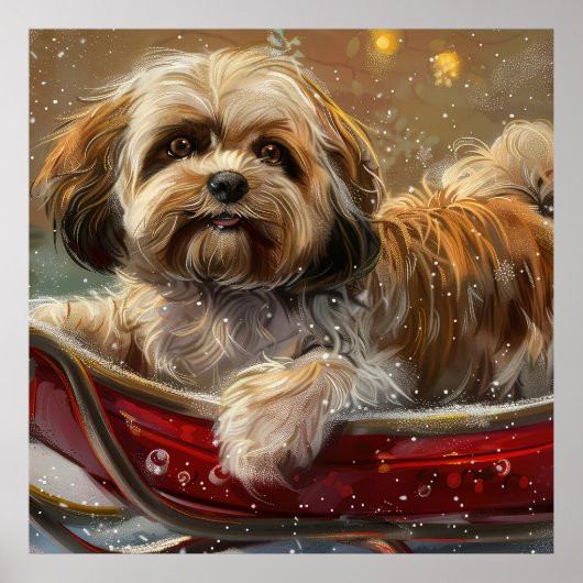 Lhasa Apso Hond Kerstfeest Poster (Voorkant)