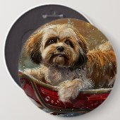 Lhasa Apso Hond Kerstfeest Ronde Button 6,0 Cm (Voorkant /achterkant)