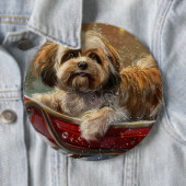 Lhasa Apso Hond Kerstfeest Ronde Button 6,0 Cm (In situ)