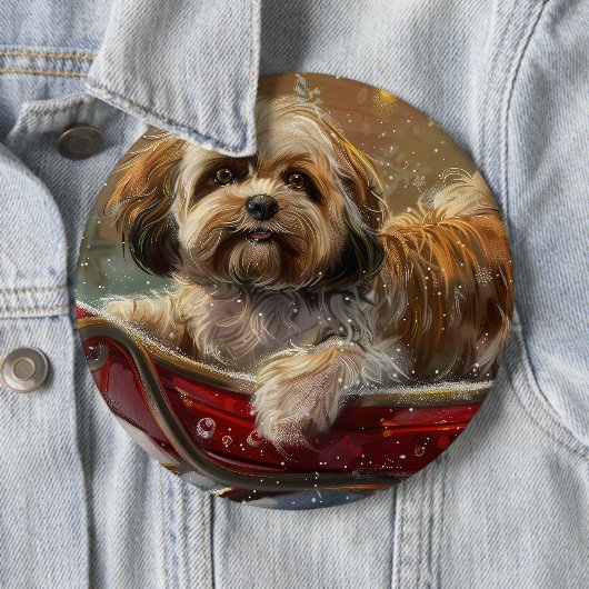 Lhasa Apso Hond Kerstfeest Ronde Button 6,0 Cm (In situ)