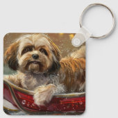 Lhasa Apso Hond Kerstfeest Sleutelhanger (Achterkant)