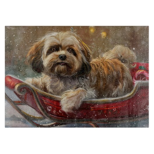Lhasa Apso Hond Kerstfeest Snijplank (Voorkant)