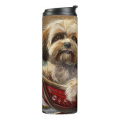 Lhasa Apso Hond Kerstfeest Thermosbeker (Gedraaid links)