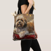 Lhasa Apso Hond Kerstfeest Tote Bag (Dichtbij)