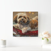 Lhasa Apso Hond Kerstfeest Vierkante Klok (Huis)