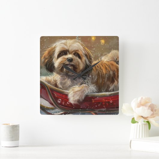 Lhasa Apso Hond Kerstfeest Vierkante Klok (Huis)