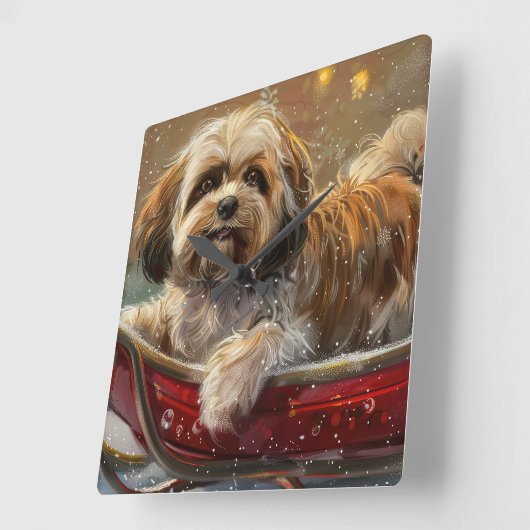 Lhasa Apso Hond Kerstfeest Vierkante Klok (Hoek)