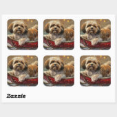 Lhasa Apso Hond Kerstfeest Vierkante Sticker (Vel)