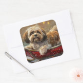 Lhasa Apso Hond Kerstfeest Vierkante Sticker (Envelop)