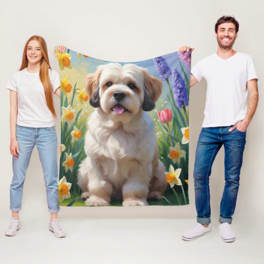 Lhasa Apso-hond lente bloemen schilderij Fleece Deken (In situ)