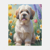Lhasa Apso-hond lente bloemen schilderij Fleece Deken (Voorkant)