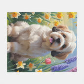 Lhasa Apso-hond lente bloemen schilderij Fleece Deken (Voorkant (Horizontaal))