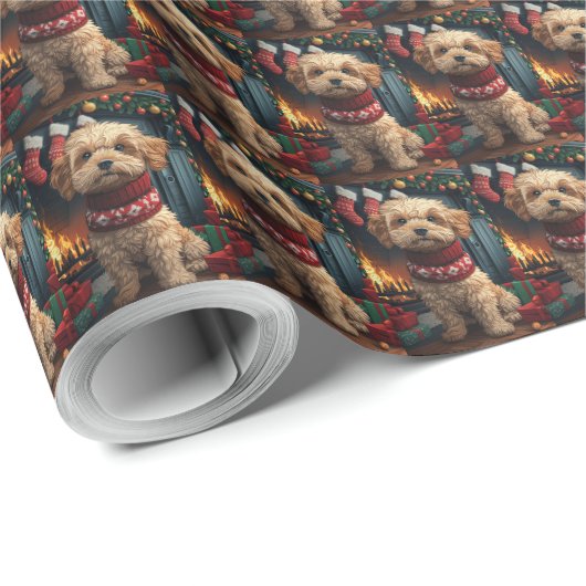 Lhasa Apso-hond met kerstcadeaus open haard Cadeaupapier (Rol Hoek)