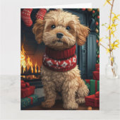 Lhasa Apso Hond Met Kerstcadeaus Open haard Kaart (Gele Bloem)