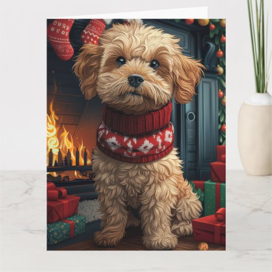 Lhasa Apso Hond Met Kerstcadeaus Open haard Kaart (Voorkant)